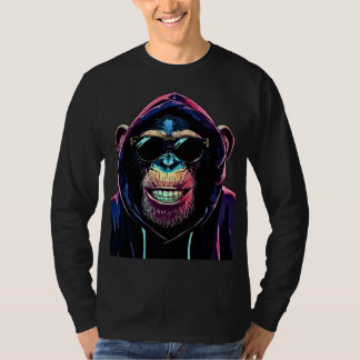 T-shirt Neon Vibe – Chimpanzé Stylé en Capuche et Lunettes