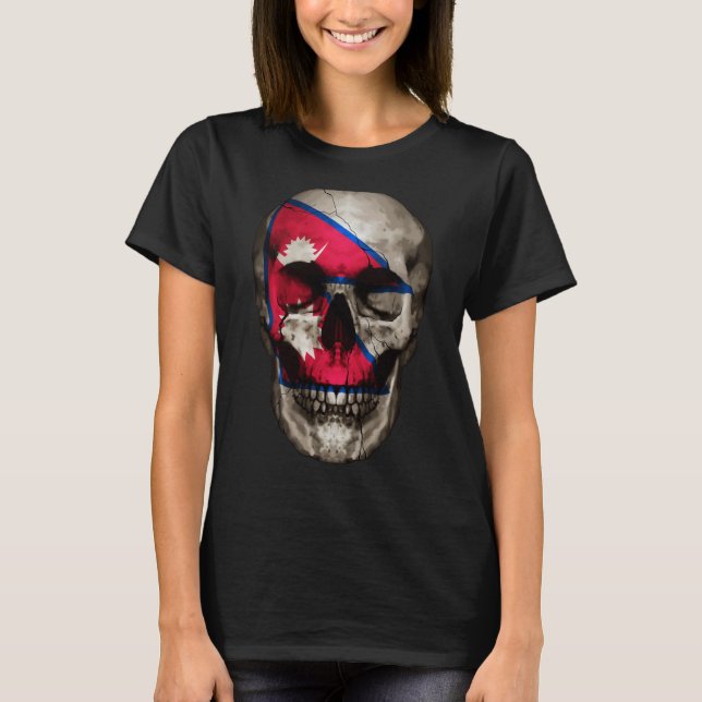 T-shirt Nepal Flag Skull Nepalese Roots Proud Patriotic (Devant)