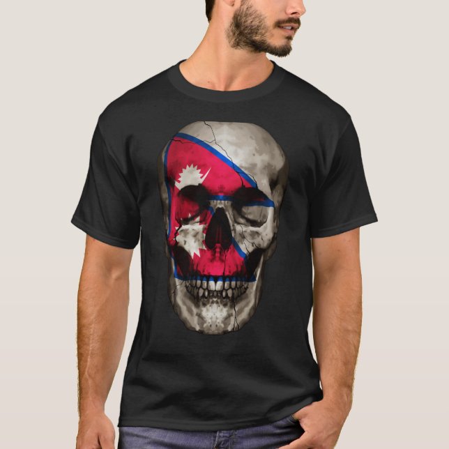 T-shirt Nepal Flag Skull Nepalese Roots Proud Patriotic (Devant)