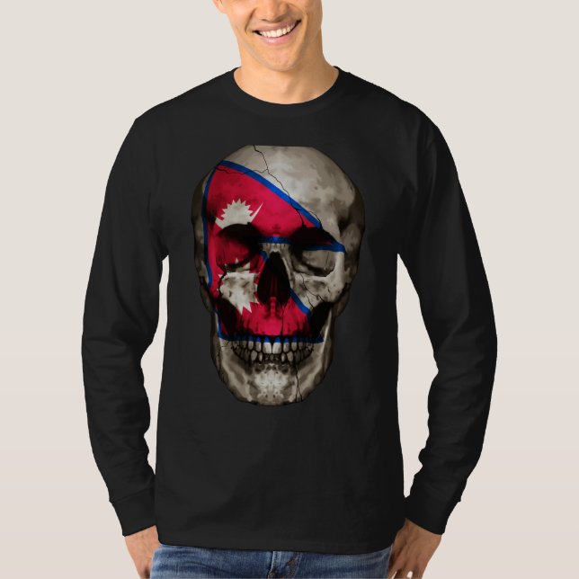 T-shirt Nepal Flag Skull Nepalese Roots Proud Patriotic (Devant)