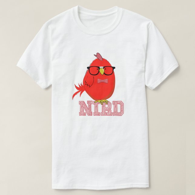 T-shirt Nerd Bird Mignon Oiseau Rouge avec Lunettes  (Design devant)