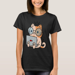 T-shirt Nerd Ca Chat Travaillant Avec Ordinateur Portable