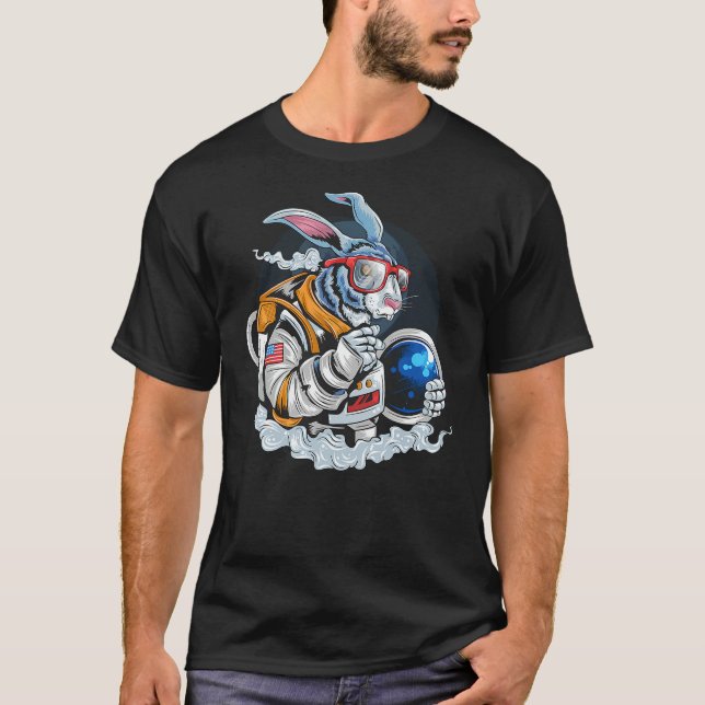 T-shirt Nerdy Bunny Astronaut in Space, Explorer Spaceman  (Devant)