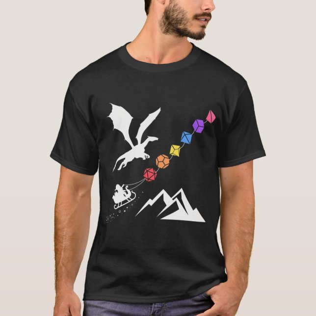 T-shirt Nerdy Christmas Rainbow Polyhedral Dice Set (Devant)