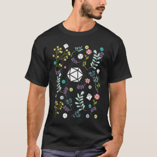 T-shirt Nerdy White Polyhedral D20 Dice Set Plantes et Flo