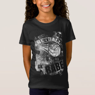 T-Shirt Netball Babe, Black Grunge Netball
