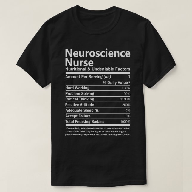 T-shirt Neuroscience Infirmière Nutritionnelle Et Fait Inc (Design devant)