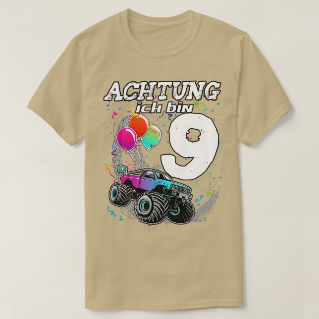 T-shirt neuvième anniversaire 9 ans monstre camion cadeau (Design devant)