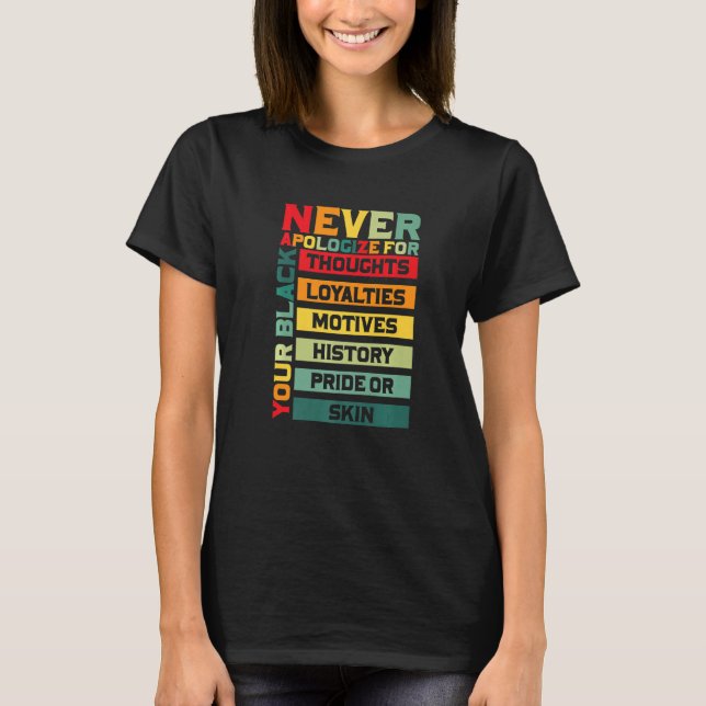 T-shirt Never Apologize Black History Month BLM Melanin Pr (Devant)