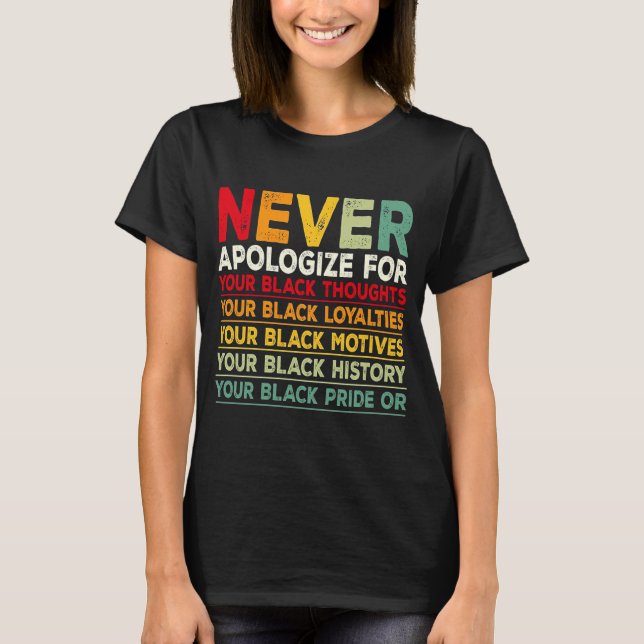 T-shirt Never Apologize Black History Month BLM Melanin Pr (Devant)