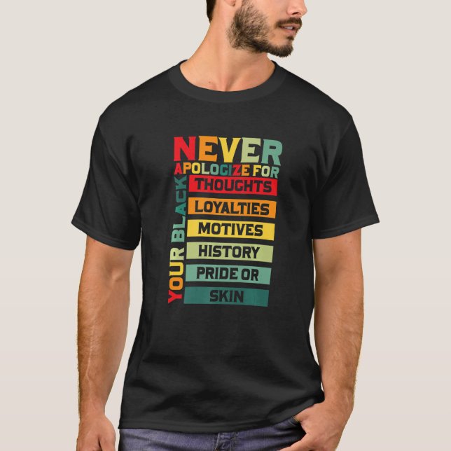 T-shirt Never Apologize Black History Month BLM Melanin Pr (Devant)