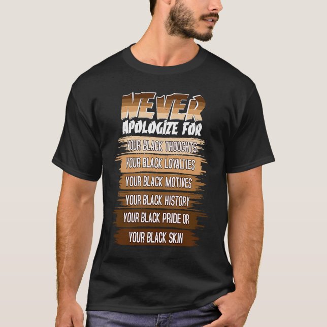 T-shirt Never Apologize Black History Month BLM Melanin Pr (Devant)