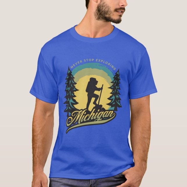 T-shirt Never Stop Exploring Michigan yellow (Devant)