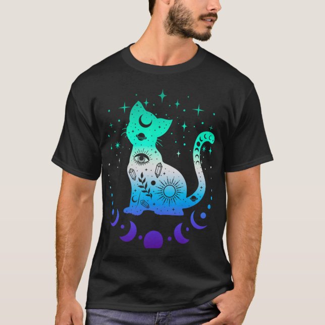T-shirt New Blue Gay Male Mlm Pride Flag, Astrology Cat  (Devant)