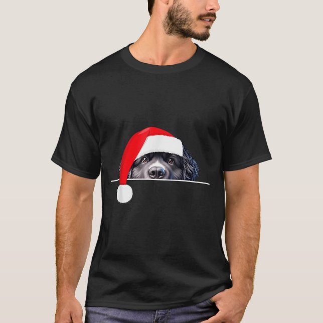 T-shirt New Foundland Dog Lover Funny Santa Hat Christmas  (Devant)