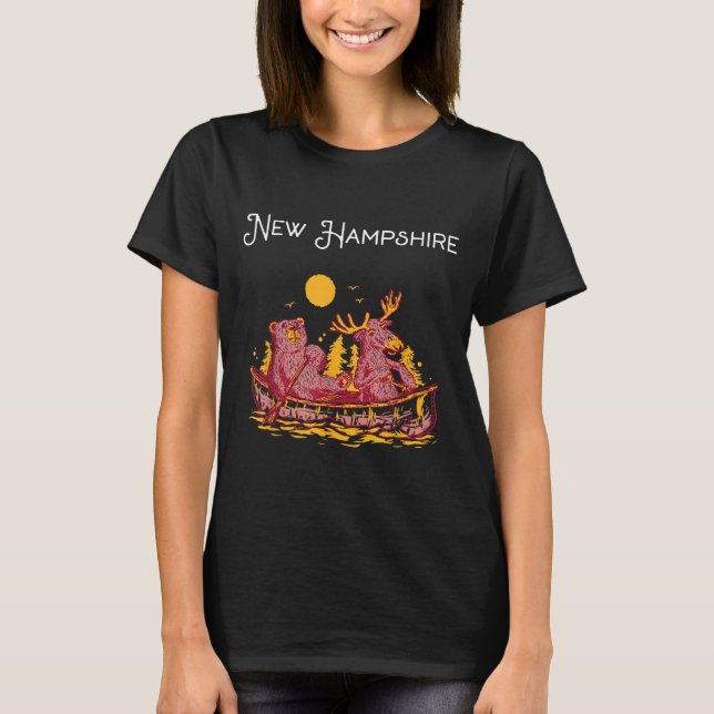 T-shirt New Hampshire Shirt Funny Canoe Moose Elk Bear Lak (Devant)