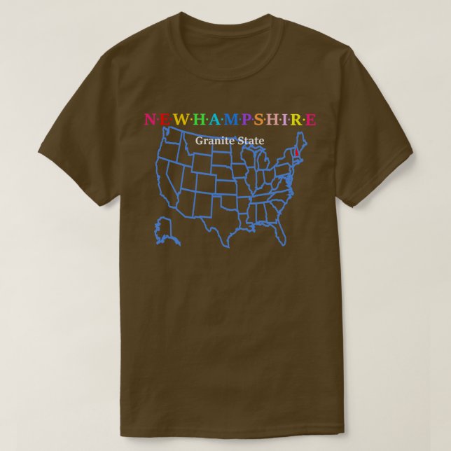 T-shirt New Hampshire USA Granit State with Map (Design devant)