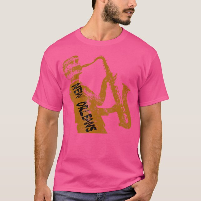 T-shirt New Orleans Jazz Saxophone Player Black Text (Devant)