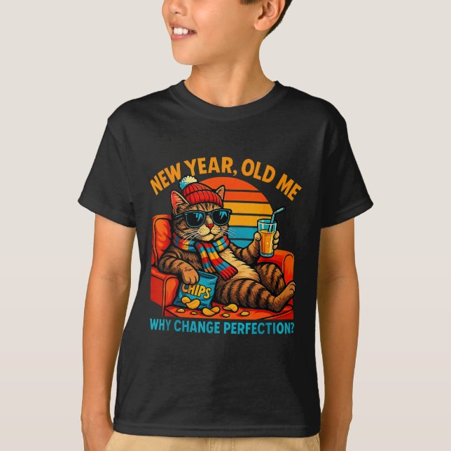 T-shirt New Year Old Me Funny Cat Retro Lazy Meme Gift  (Devant)