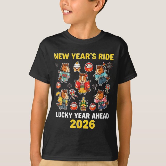 T-shirt New Year’s Ride 2026 Cute Zodiac Celebration Graph (Devant)