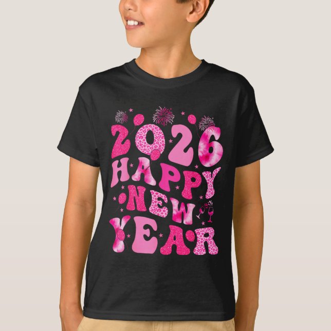 T-shirt New Year's Eve Hello 2026 Groovy Family Matching C (Devant)