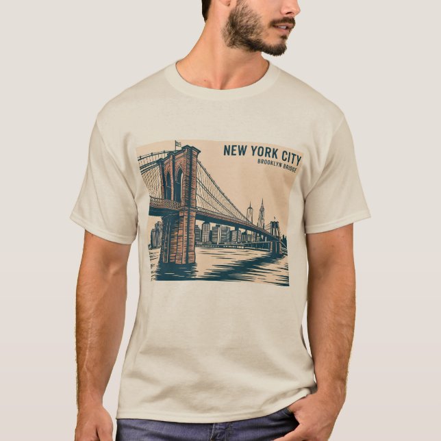 T-shirt New York Brooklyn Bridge Skyline Bold Retro Travel (Devant)