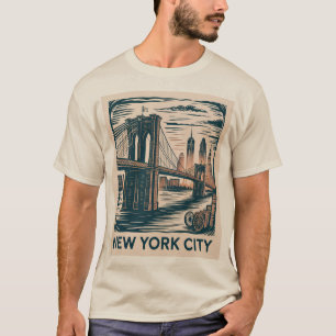 T-shirt New York City Brooklyn Bridge Bold Retro Skyline