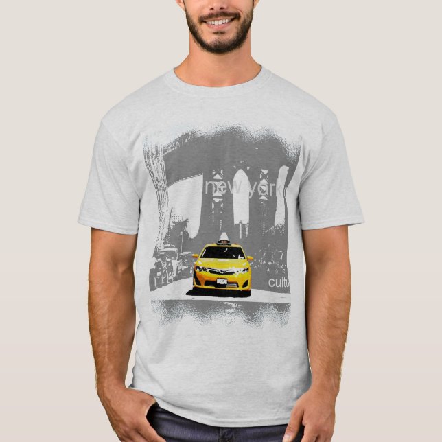 T-shirt New York City Nyc Brooklyn Bridge Taxi Jaune Mens (Devant)