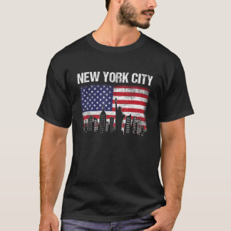 T-shirt New York City Skyline cadeau Drapeau américain 4e