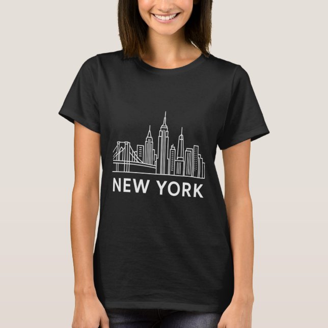 T-shirt New York City Skyline Minimalist White Line Art _1 (Devant)