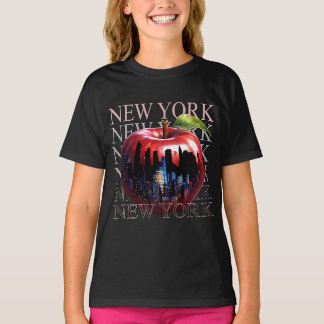 T-shirt New York La Grosse Pomme Fruit Silhouette City (Devant)