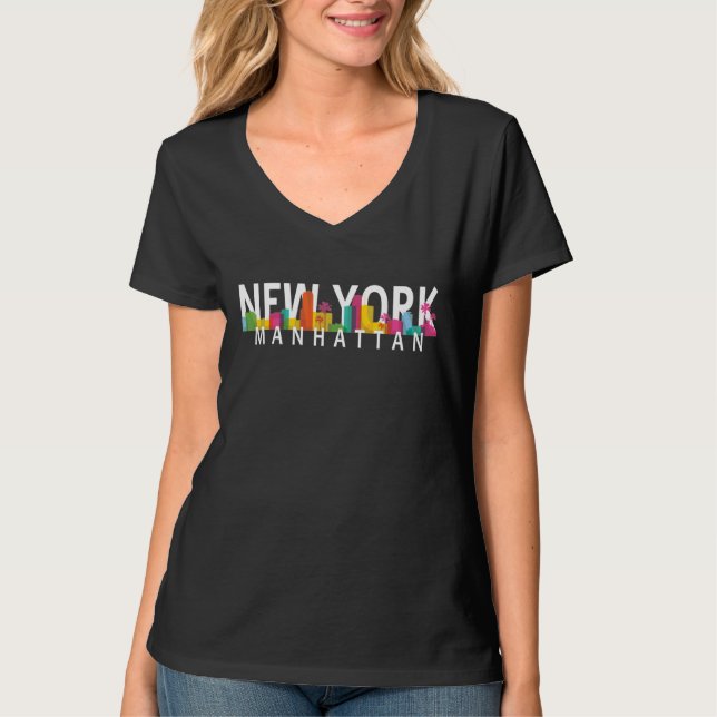 T-shirt New York Manhattan skyline avec palmiers (Devant)