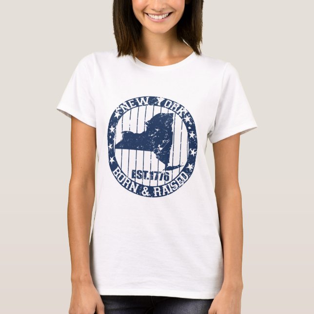T-shirt New York né et augmenté bleu-foncé (Devant)