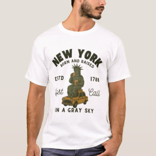 T-shirt New York : né et élevé dans un ciel gris