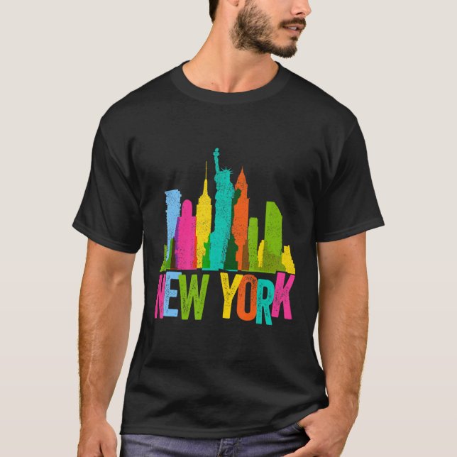 T-shirt New York Skyline Heartbeat Statue Of Liberty Love (Devant)