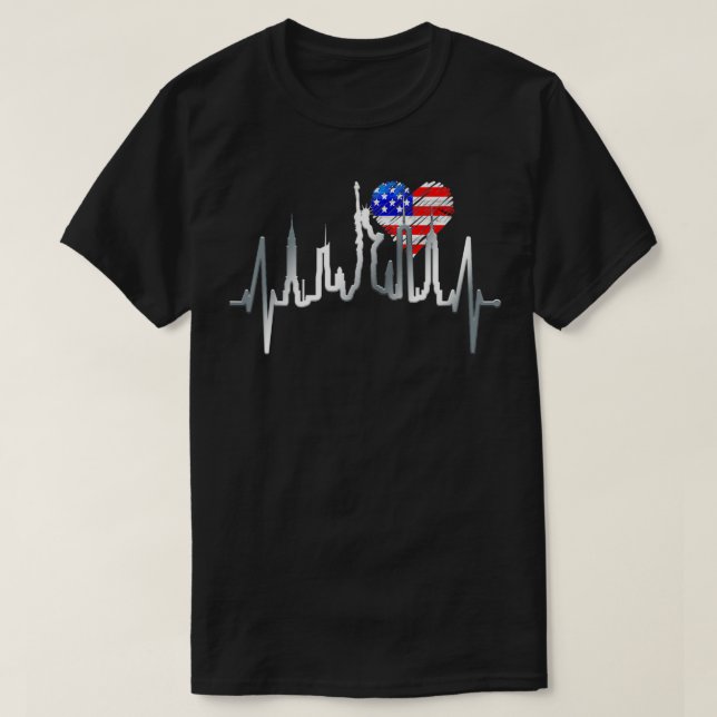 T-shirt New York Skyline Heartbeat Statue Of Liberty US Fl (Design devant)