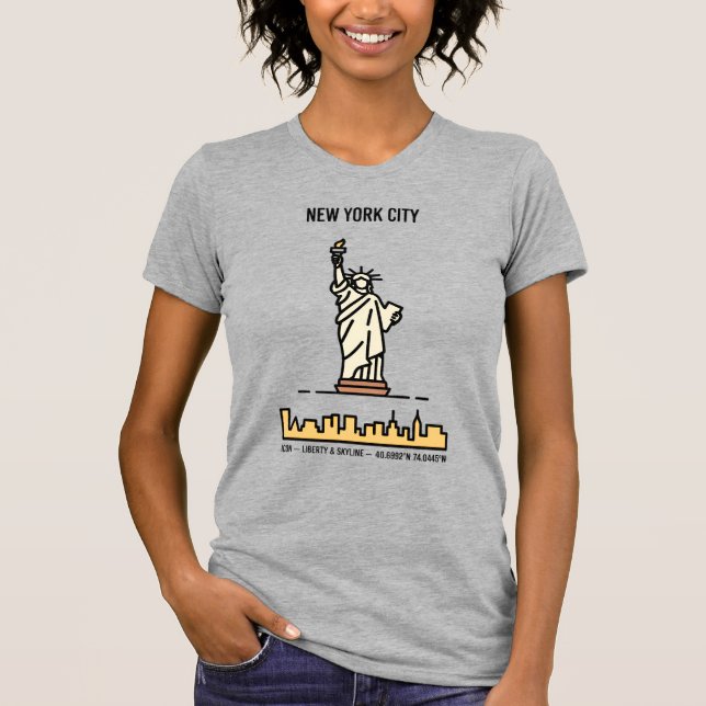 T-shirt New York Statue of Liberty Skyline Simple Line Art (Devant)