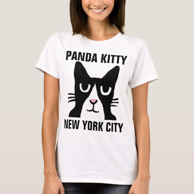 T-shirt NEW YORKER CAT CARTOON, Panda Kitty, Tuxedo (Devant)
