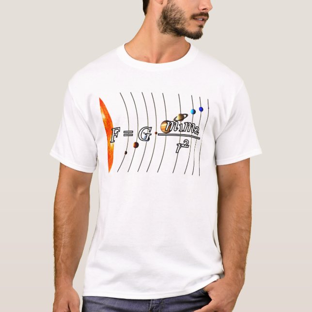 T-shirt Newton's Laws of Universal Gravitation. (Devant)
