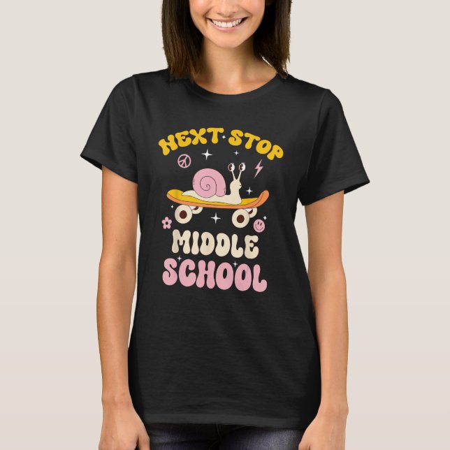 T-shirt Next Stop Middle School Groovy Holiday Last Day Of (Devant)