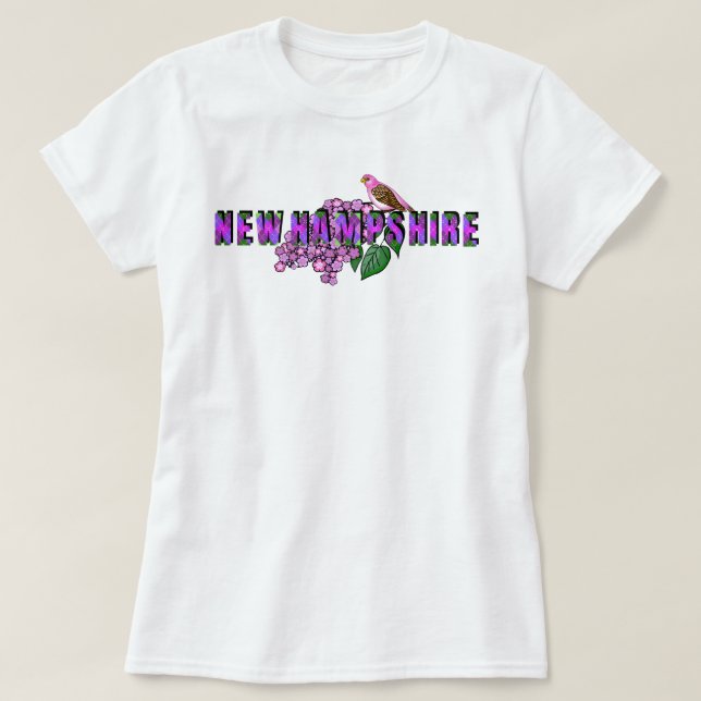T-shirt NH State Symbols Purple Finch & Lilacs Argyle (Design devant)