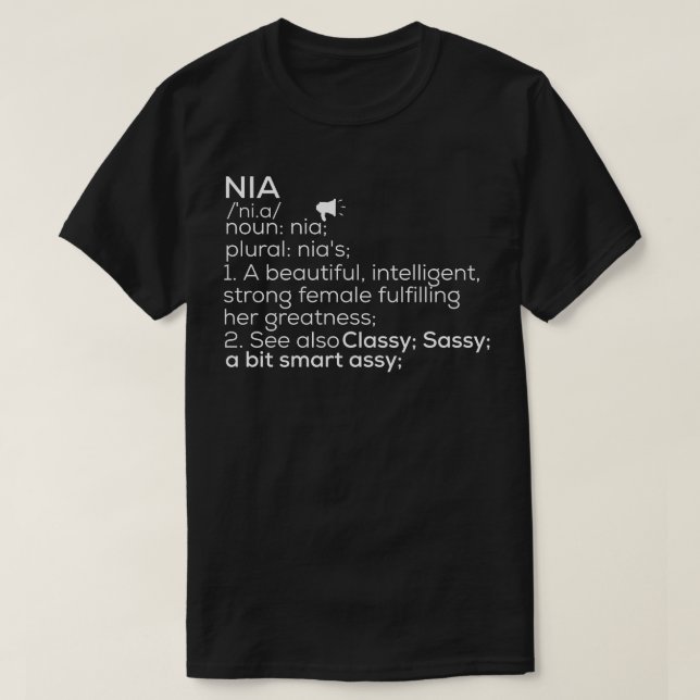 T-shirt Nia Nom Nia Définition Nia Nom Female Nia Signific (Design devant)
