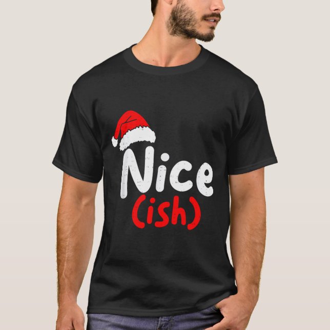 T-shirt Nice (ish) Naughty Angel Funny Christmas List Fami (Devant)