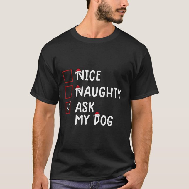 T-shirt Nice Naughty Ask Chien mignon Noël (Devant)