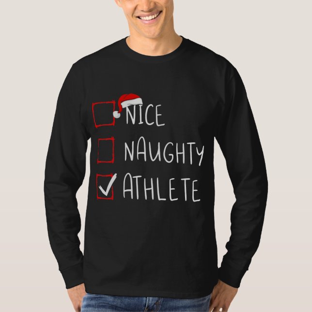 T-shirt Nice Naughty Athlete List Noël Père Noël  (Devant)