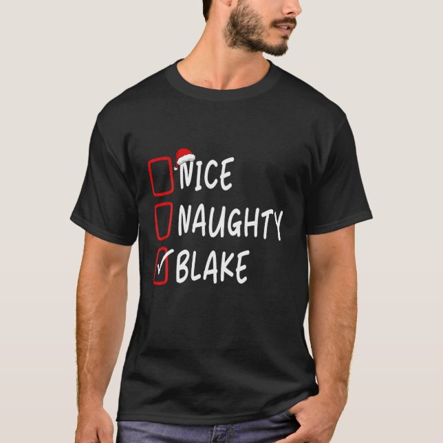T-shirt Nice Naughty Blake Nom personnalisé Noël Che (Devant)
