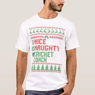 T-shirt Nice Naughty Cricket Coach Funny Noël Cadeau