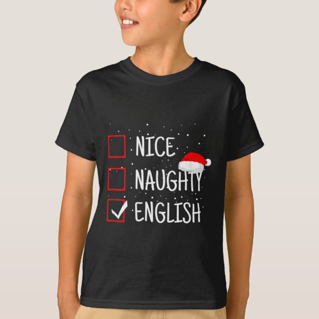 T-shirt Nice Naughty English Christmas Checklist Funny Eng (Devant)