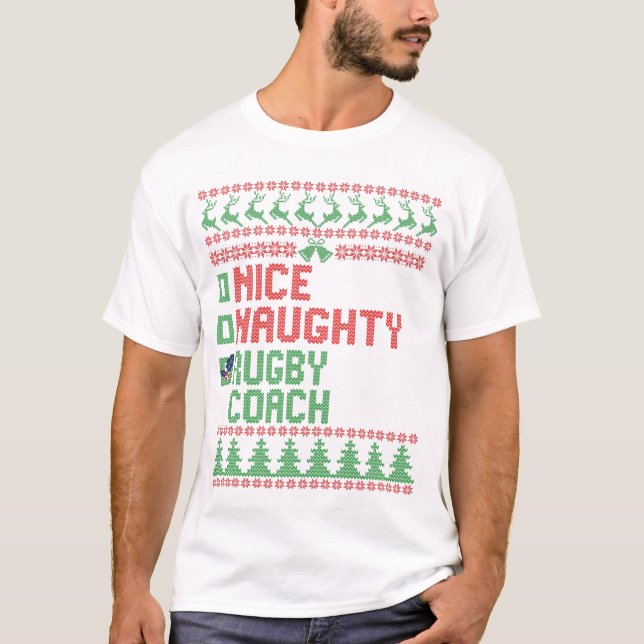 T-shirt Nice Naughty entraîneur de rugby amusant Noël Matc (Devant)