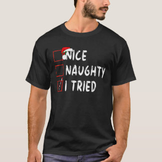 T-shirt Nice Naughty Funny Christmas Family Matching Unise